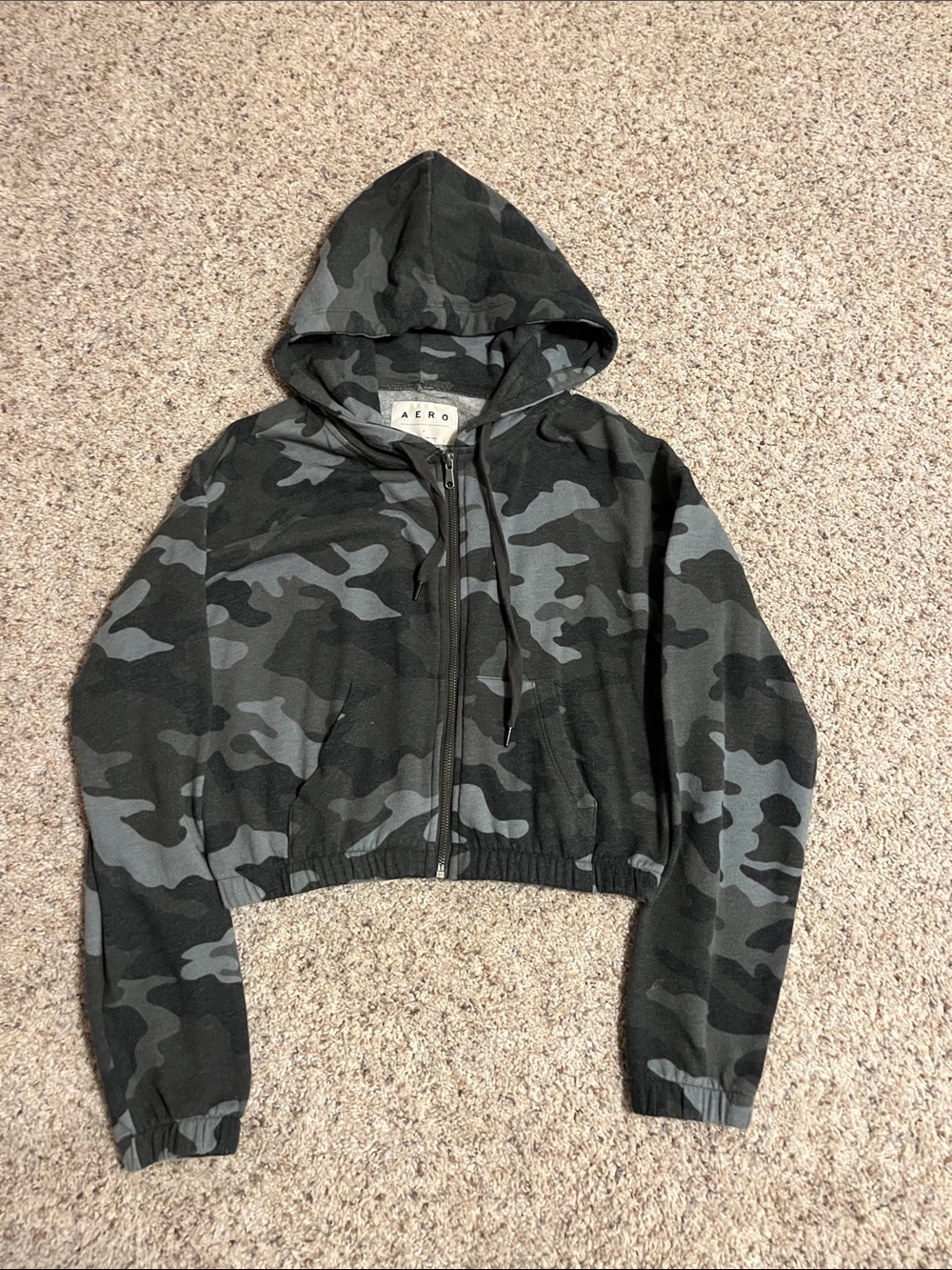 Aero Black & Gray Camo Zip Hooded Jacket